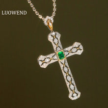 Load image into Gallery viewer, LUOWEND 18K White and Yellow Gold Real Natural Emerald Necklace for Women

