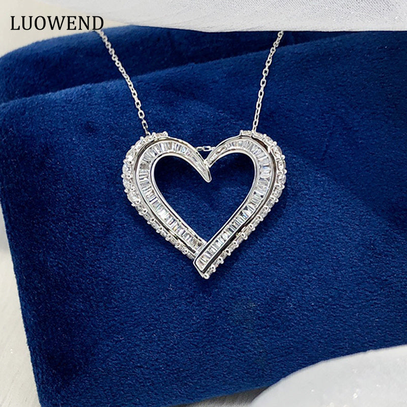 LUOWEND 18K White Gold Real Natural Diamond Pendant Necklace for Women