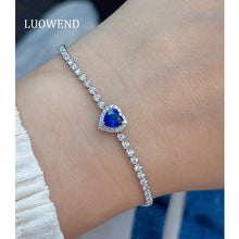 Load image into Gallery viewer, LUOWEND 18K White Gold Fine Jewelry Heart Shape Natural Sapphire Bracelet for Women
