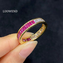 Load image into Gallery viewer, LUOWEND 18K Yellow Gold Real Natural Ruby and Diamond Gemstone Ring for Women
