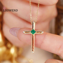 Load image into Gallery viewer, LUOWEND 18K Yellow Gold Real Natural Diamond and Emerald Necklace for Women

