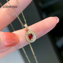 Load image into Gallery viewer, LUOWEND 18K Yellow Gold Real Natural Diamond and Ruby Necklace for Women
