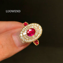 Load image into Gallery viewer, LUOWEND 18K Yellow Gold Natural Ruby Ring for Women
