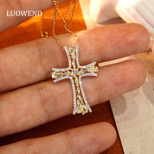Load image into Gallery viewer, LUOWEND 18K White and Yellow Gold Real Natural Diamond Pendant Necklace for Women
