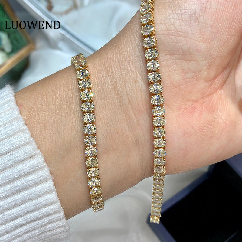 LUOWEND 18K Yellow Gold Real Natural Diamond Bracelet for Women