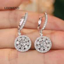 Load image into Gallery viewer, LUOWEND 18K White Gold Real Natural Diamond Earrings for Women

