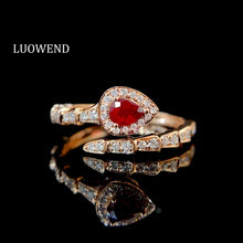 Load image into Gallery viewer, LUOWEND 18K White or Rose Gold Real Natural Diamond and Ruby Ring for Women
