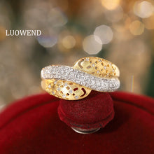 Load image into Gallery viewer, LUOWEND 18K White&amp;Yellow Gold Real Natural Diamond Ring for Women
