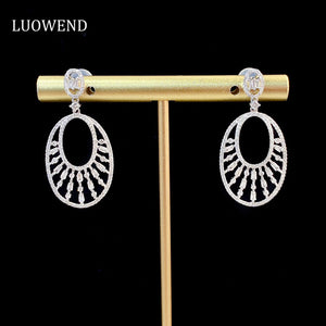 LUOWEND 18K White Gold Real Natural Diamond Drop Earrings for Women