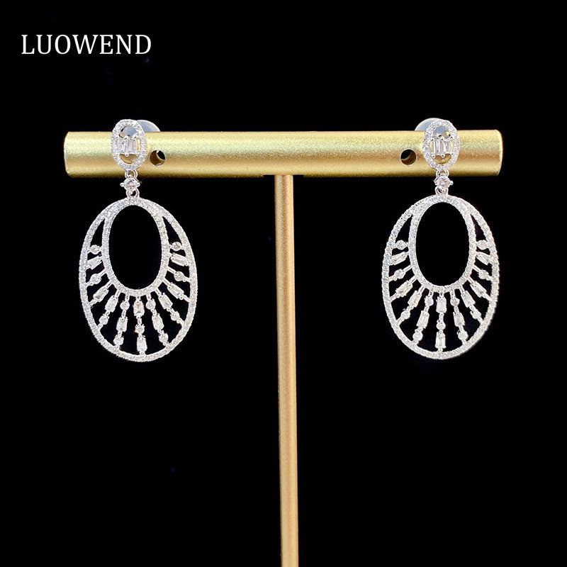 LUOWEND 18K White Gold Real Natural Diamond Drop Earrings for Women