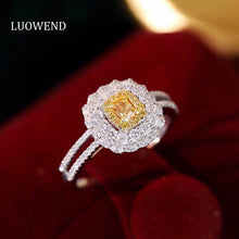 Load image into Gallery viewer, LUOWEND 18K White Gold Real Natural Yellow Diamond Ring for Women
