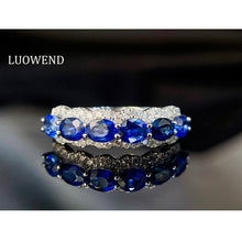 Load image into Gallery viewer, LUOWEND 18K White Gold Real Natural Diamond and Sapphire Ring for Women
