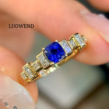 Load image into Gallery viewer, LUOWEND 18K Yellow Gold Natural Sapphire Ring for Women
