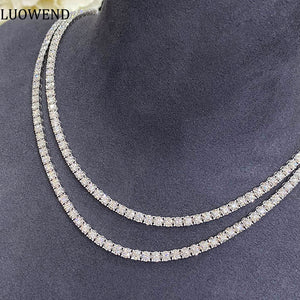LUOWEND 18K White Gold Real Natural Diamond Tennis Necklace for Women