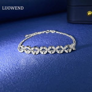 LUOWEND 18K White Gold Real Natural Diamond Bracelet for Women
