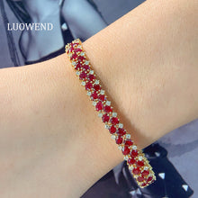 Load image into Gallery viewer, LUOWEND 18K Yellow Gold Natural Ruby Bracelet for Women
