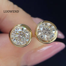 Load image into Gallery viewer, LUOWEND 18K White/Yellow Gold Fine Jewelry Real Natural Diamond Earrings for Women

