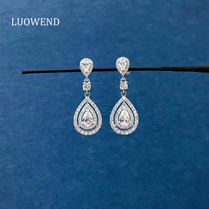 LUOWEND 18K White Gold Natural Diamond Earrings for Women