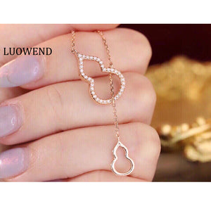 LUOQWEND 18K Rose Gold Real Natural Diamond Pendant Necklace for Women
