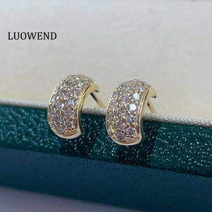 LUOWEND 18K White or Yellow Gold Real Natural Diamond Earrings for Women