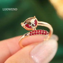 Load image into Gallery viewer, LUOWEND 18K Yellow Gold Real Natural Diamond and Ruby Ring for Women
