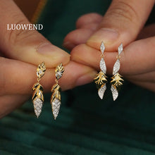Load image into Gallery viewer, LUOWEND 18K Yellow Gold Real Natural Diamond Drop Earrings for Women
