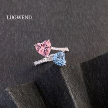 Load image into Gallery viewer, LUOWEND 18K White Gold Natural Aquamarine Ring for Women
