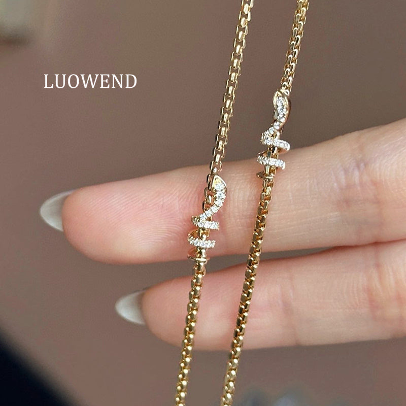 LUOWEND 18K Yellow Gold Natural Diamond Bracelet for Women