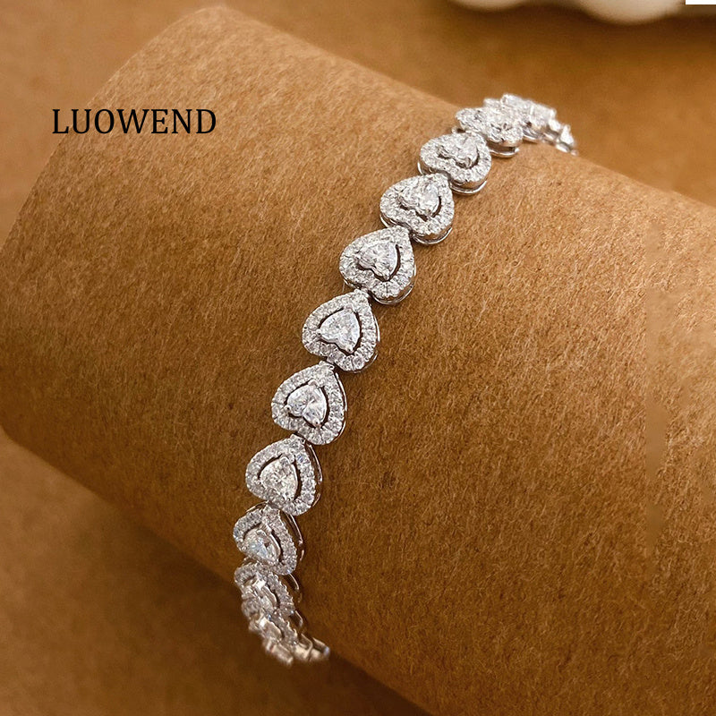 LUOWEND 18K White Gold Real Natural Diamond Bracelet for Women