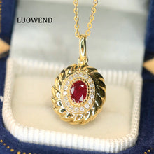 Load image into Gallery viewer, LUOWEND 18K Yellow Gold Real Natural Ruby and Diamond Gemstone Necklace for Women

