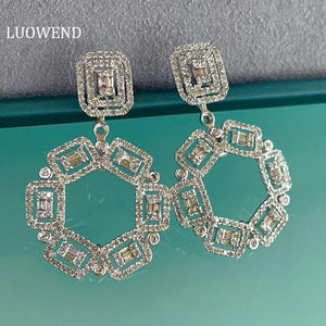 LUOWEND 18K White Gold Real Natural Diamond Earrings for Women