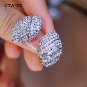 LUOWEND 18K White Gold Real Natural Diamond Stud Earrings for Women