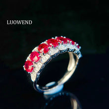 Load image into Gallery viewer, LUOWEND 18K White Gold Real Natural Diamond and Ruby Ring for Women
