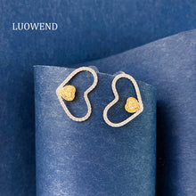 Load image into Gallery viewer, LUOWEND 18K White Gold Natural Yellow Diamond Earrings for Women
