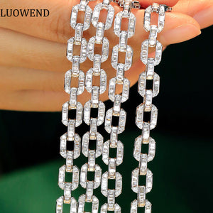 LUOWEND 18K White Gold Real Natural Diamond Bracelet for Women