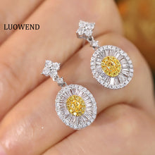 Load image into Gallery viewer, LUOWEND 18K White Gold Real Natural Yellow Diamond Earring for Women
