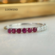 Load image into Gallery viewer, LUOWEND 18K White Gold Fine Jewelry Natural Ruby Ring for Women
