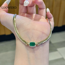 Load image into Gallery viewer, LUOWEND 18K Yellow Gold Natural Emerald Necklace for Women
