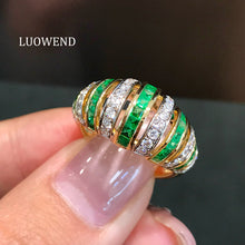 Load image into Gallery viewer, LUOWEND 18K Yellow Gold Natural Emerald Ring for Women
