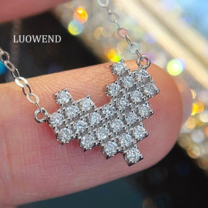 LUOWEND 18K White/Yellow/Rose Gold Natural Diamond Pendant Necklace for Women