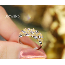Load image into Gallery viewer, LUOWEND 18K White and Yellow Gold Real Natural Diamond Ring for Women
