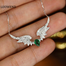 Load image into Gallery viewer, LUOWEND 18K White Gold Real Natural Emerald and Diamond Necklace for Women
