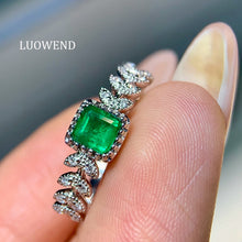 Load image into Gallery viewer, LUOWEND 18K White Gold Natural Emerald Ring for Women
