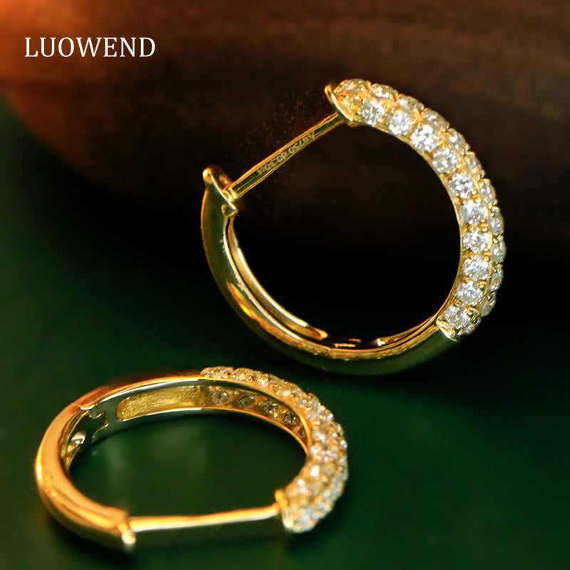 LUOWEND 18K White or Yellow Gold Real Natural Diamond Hoop Earrings for Women