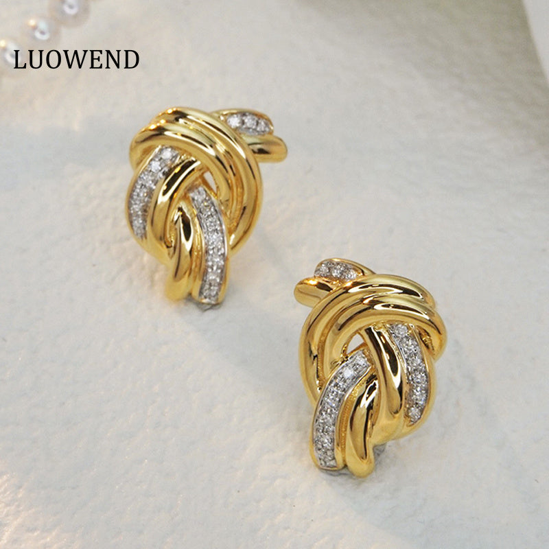 LUOWEND 18K Yellow Gold Real Natural Diamond Stud Earrings for Women