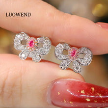 Load image into Gallery viewer, LUOWEND 18K White Gold Real Natural Pink Diamond Stud Earrings for Women
