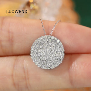 LUOWEND 18K White Gold Real Natural Diamond Pendant Necklace for Women