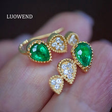 Load image into Gallery viewer, LUOWEND 18K Yellow Gold Natural Emerald Earrings for Women
