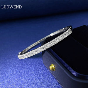 LUOWEND 18K White Gold Real Natural Diamond Bracelet for Women