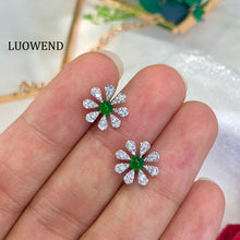 Load image into Gallery viewer, LUOWEND 18K White Gold Natural Diamond&amp;Jadeite Stud Earrings for Women
